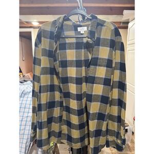 Croft & Barrow Mens XL Flannel Shirt Yellow Navy Blue Plaid Button Down Long Sle
